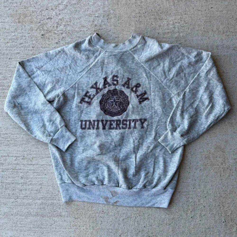 Vintage 70s Texas A&M Aggies Seal Sweatshirt Raglan Heather Grey